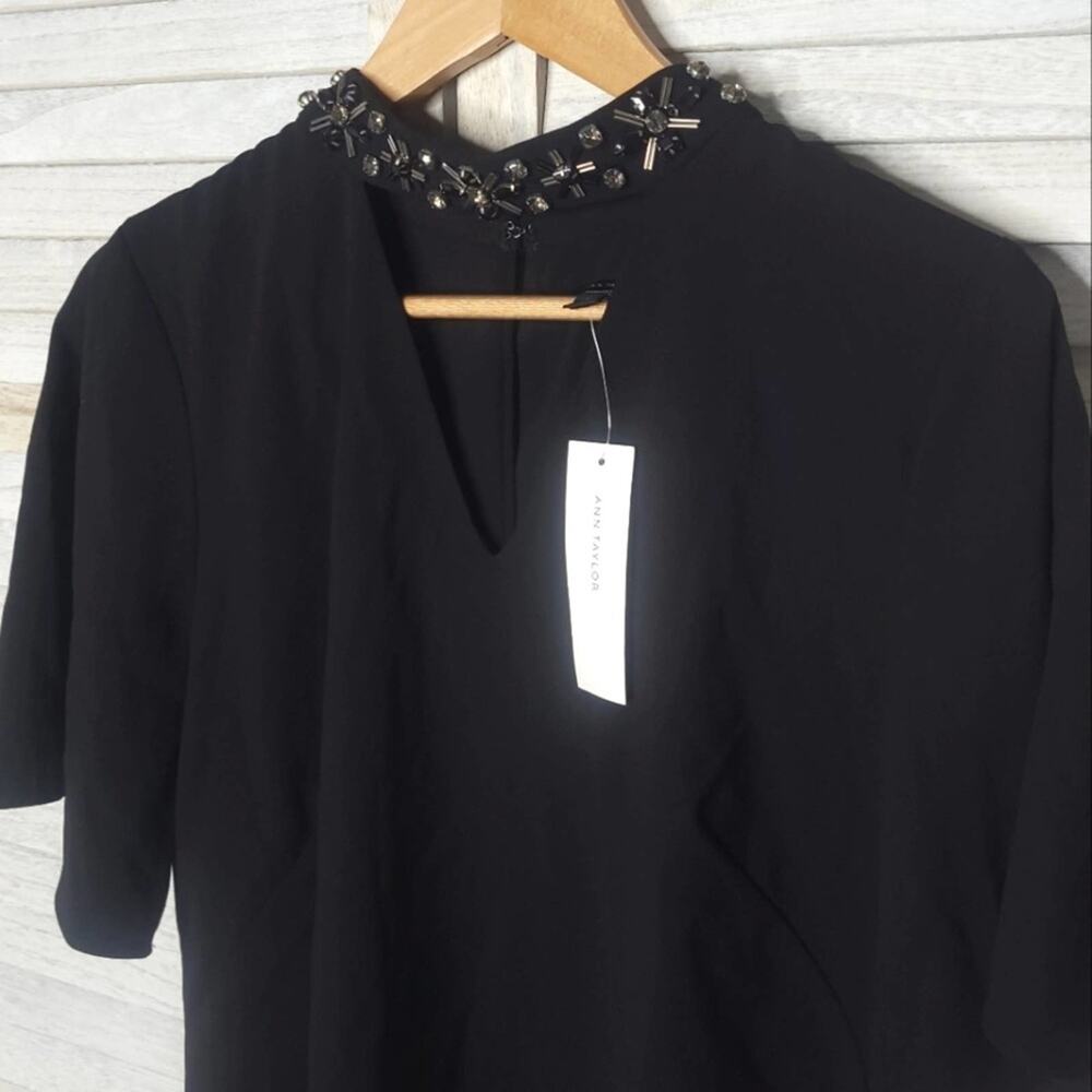 💛3/$15 New Ann Taylor Blouse 6 Black Shirt Lined Beaded Zip Back Small Top